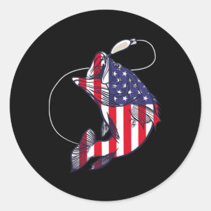 Adesivo Redondo Byss Pesca Peixe Bandeira Americana Patriótica Qua