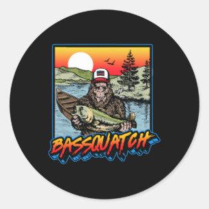 Adesivo Redondo Byssquatch! Divertido Byss Pesca Sasquatch Retro 8