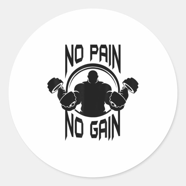 Adesivo Redondo C386 No Pain No Gain Gym Workout Fitness Motivatio (Frente)