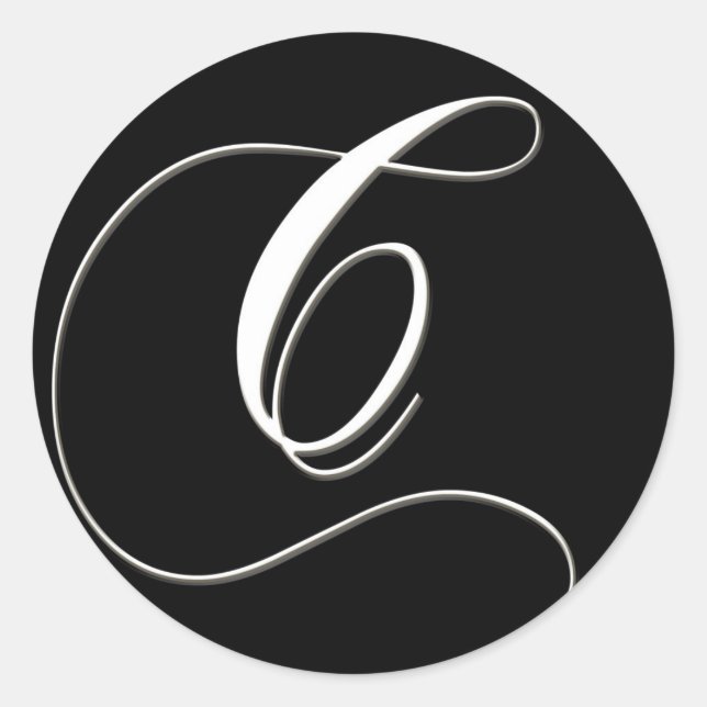Adesivo Redondo C monograma - elegante preto e branco (Frente)