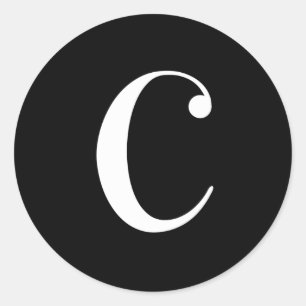 Adesivo Redondo C monograma, texto branco a preto