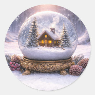 Adesivo Redondo Cabana de Férias de Natal na Bola de Neve Fofo