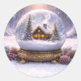 Adesivo Redondo Cabana de Férias de Natal na Bola de Neve Fofo