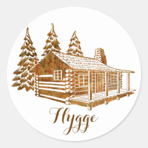 Adesivo Redondo Cabana rústica de madeira Cosy - Hygge ou seu