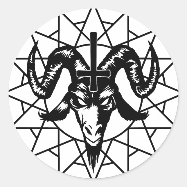 Adesivo Redondo Cabeça com Estrela de Caos (preto) (Frente)