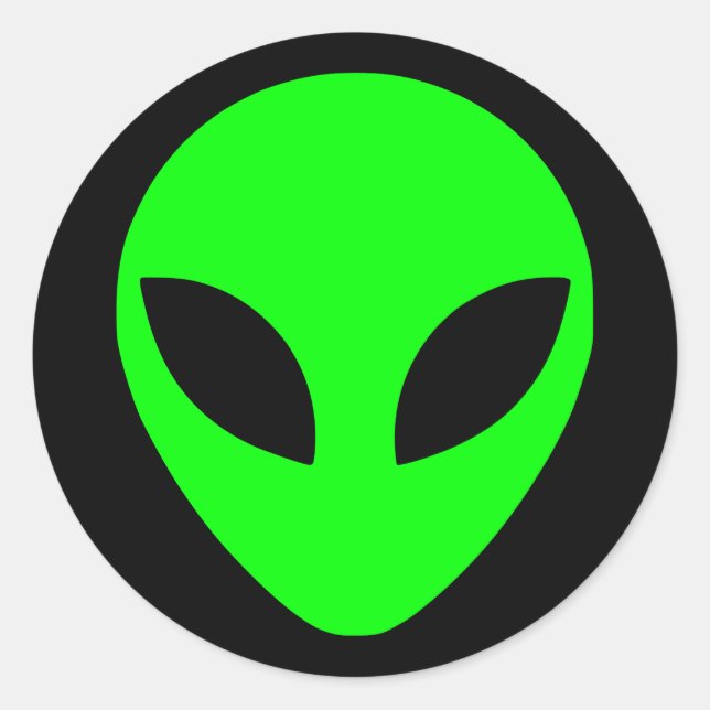 Adesivo Redondo Cabeça de Alienígena Verde e Preto (Frente)