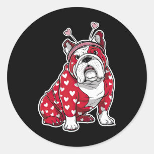 Adesivo Redondo Cabeça de Cachorro Bulldog Dia dos Namorados Xadre