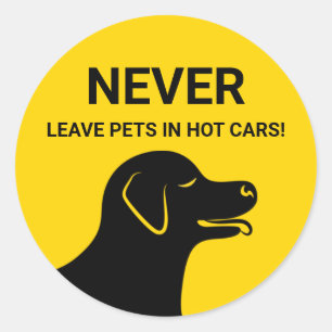 Adesivo Redondo Cabeça de Cachorro - Nunca Deixe Animais em Carros