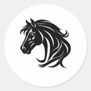 Adesivo Redondo Cabeça de Cavalo Preto Magnífico