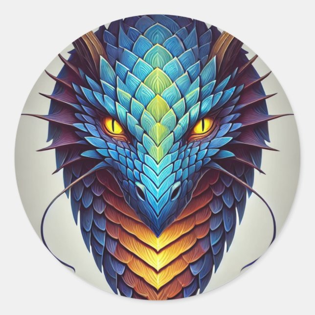 Adesivo Redondo Cabeça de Dragão Azul (Frente)