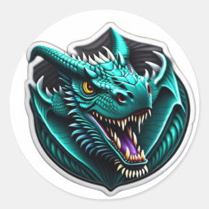 Adesivo Redondo Cabeça de Dragão Verde de Dente de Navalha 1