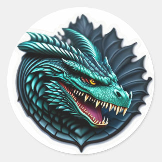 Adesivo Redondo Cabeça de Dragão Verde de Dente de Navalha 3
