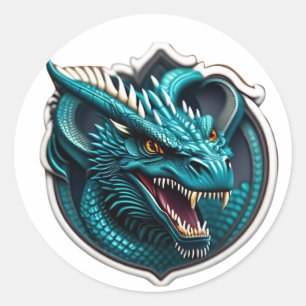 Adesivo Redondo Cabeça de Dragão Verde de Dente de Navalha 4