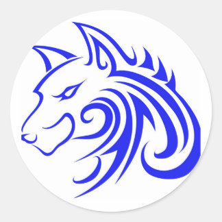 Adesivo Redondo Cabeça de Lobo Azul