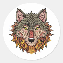 Adesivo Redondo Cabeça de lobo de frente