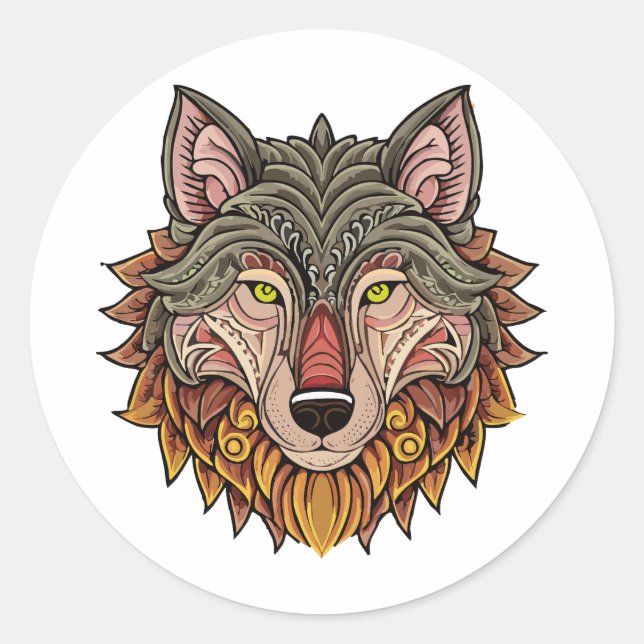 Adesivo Redondo Cabeça de lobo de frente (Frente)