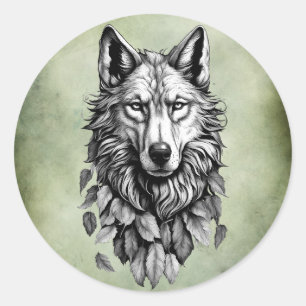 Adesivo Redondo cabeça de lobo deixa desenho de arte original anim