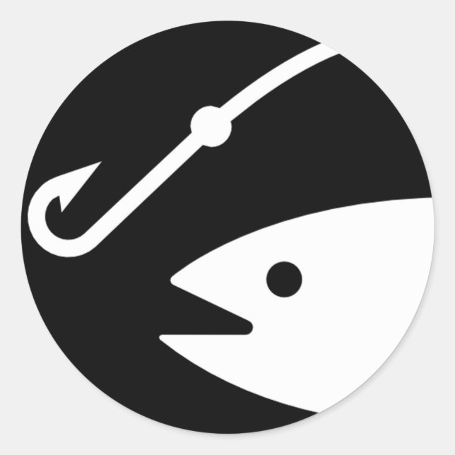 Adesivo Redondo Cabeça de Peixe e Gancho - Preto e Branco (Frente)