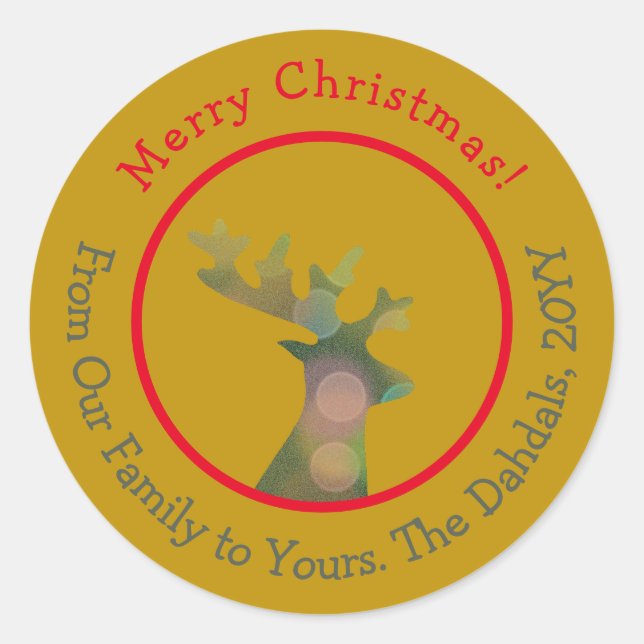 Adesivo Redondo Cabeça de Rebelde de Natal Personalizada Dourada (Frente)