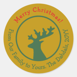 Adesivo Redondo Cabeça de Reinador de Natal Personalizada Vermelha