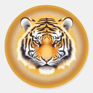 Adesivo Redondo Cabeça de Tigre Enquadrada com Aura Dourada Radian