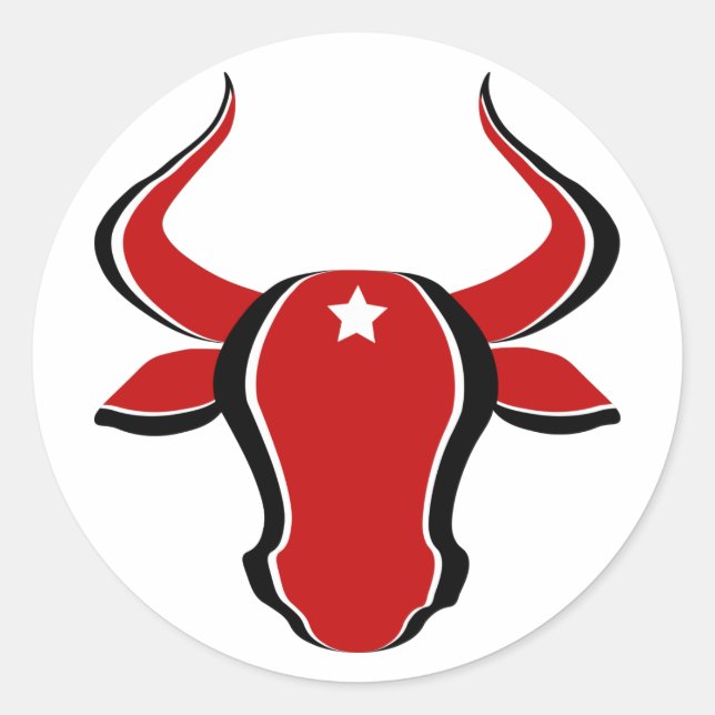 Adesivo Redondo Cabeça de touro vermelha com estrela (Frente)