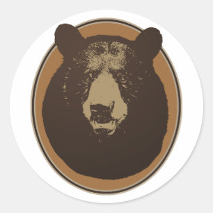Adesivo Redondo Cabeça de Urso Empalhado em Taxidermia Gráfica