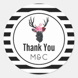 Adesivo Redondo Cabeça de Veado Geométrica com Coroa Floral Obriga