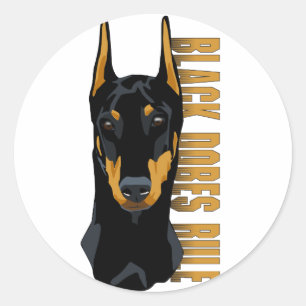 Adesivo Redondo Cabeça do Doberman, regra preta de Dobes