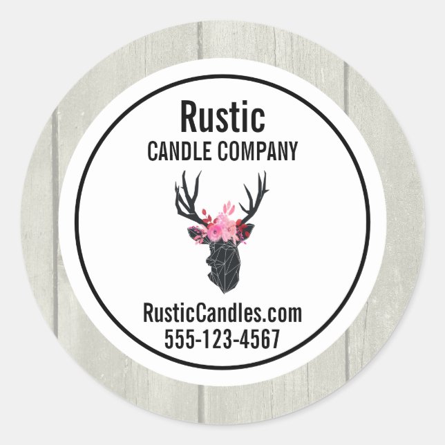 Adesivo Redondo Cabeça Geométrica de Veado com Coroa Floral (Frente)