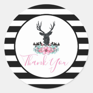 Adesivo Redondo Cabeça preta dos cervos com flores & os obrigados
