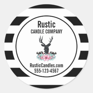 Adesivo Redondo Cabeça preta dos cervos com negócio das flores &
