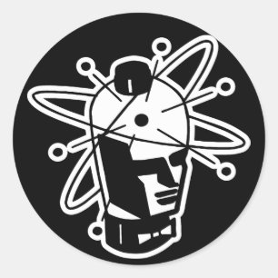 Adesivo Redondo Cabeça retro do robô da ficção científica - p