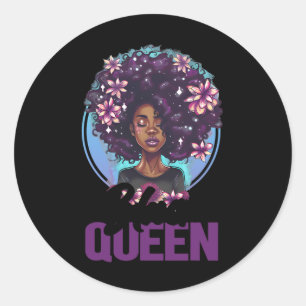 Adesivo Redondo Cabelo Afro Floral Preto Magia Rainha Negra Seu