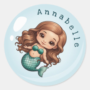 Adesivo Redondo Cabelo castanho bonito e sereia personalizar a ser