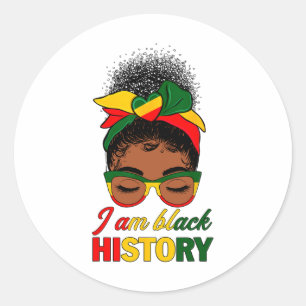 Adesivo Redondo Cabelo Coque Desarrumado Eu Sou História Negra Afr