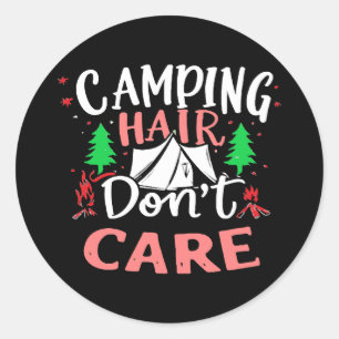 Adesivo Redondo Cabelo de Camping Não Me Importo Engraçado