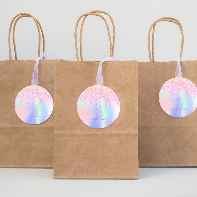 Adesivo Redondo Cabelo de maquilhagem de glitter unicórnio holográ (Criador carregado)