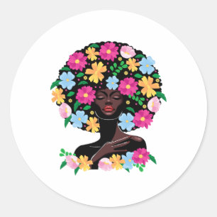 Adesivo Redondo Cabelo Flor Negra História Negra Ju