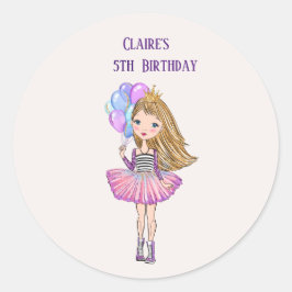 Adesivo Redondo Cabelo loiro, olhos azuis Princesa Aniversário