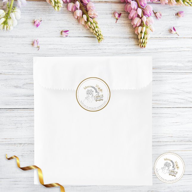 Adesivo Redondo Cabelo Rosa de Abstrato elegante com graça (Criador carregado)