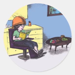 Adesivo Redondo Cabelo Seco num Salão de Bela