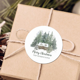 Adesivo Redondo Cabina de Natal Russo da Floresta de inverno