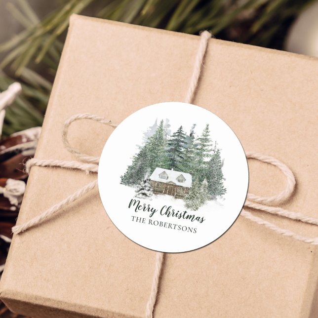 Adesivo Redondo Cabina de Natal Russo da Floresta de inverno (Criador carregado)