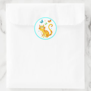 Adesivo Redondo Cabine de gatinho e borboletas coloridas