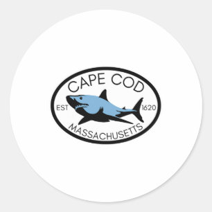 Adesivo Redondo Cabo Cod Machusetts Pescaria Tubarão Peixe Praia B