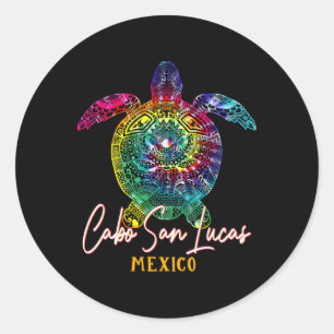 Adesivo Redondo Cabo San Lucas Tie Dye Sea Turtle Matando Família
