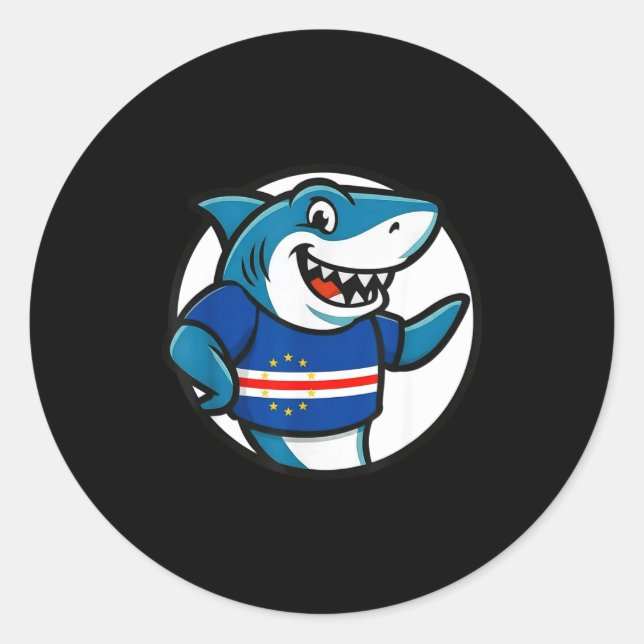 Adesivo Redondo Cabo Verde Flag Shark Funny Cabo Verdean  (Frente)