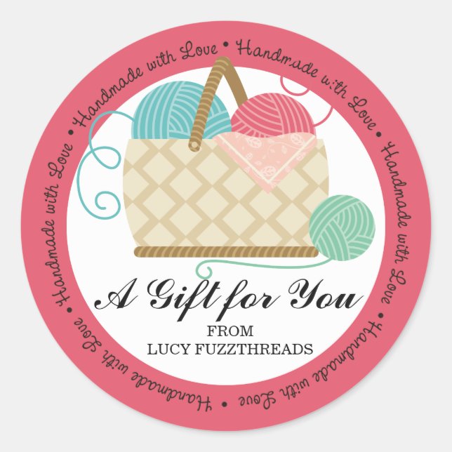 Adesivo Redondo Cabos de artesanato de fios de crochê (Frente)