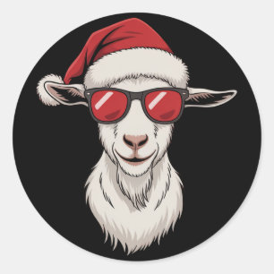 Adesivo Redondo Cabra Chapéu do Papai Noel Engraçado Fofo Animal d
